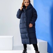 42-60р Пальто зимове жіноче -25 градусів нижче колін з капішоном наповнювач силікон 300 женское зимн