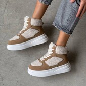 Жіночі зимові кросівки в стилі тедді сірі білі беж та карамель