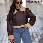 Женская укороченная коричневая дубленка та жіноча подовжена тепла зимова куртка с капюшоном